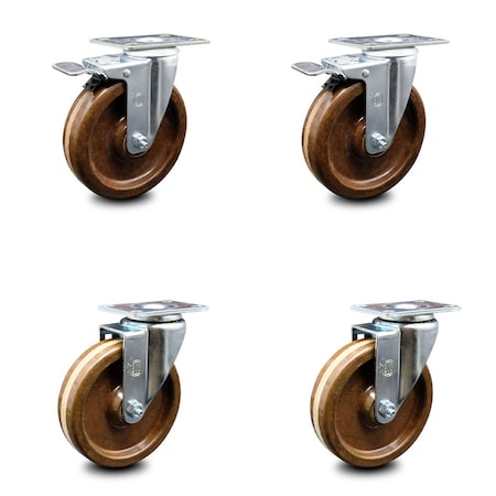 Service Caster 5 Inch High Temp Phenolic Wheel Swivel Top Plate Caster Total Lock Brakes, 2PK SCC-TTL20S514-PHRHT-2-S-2